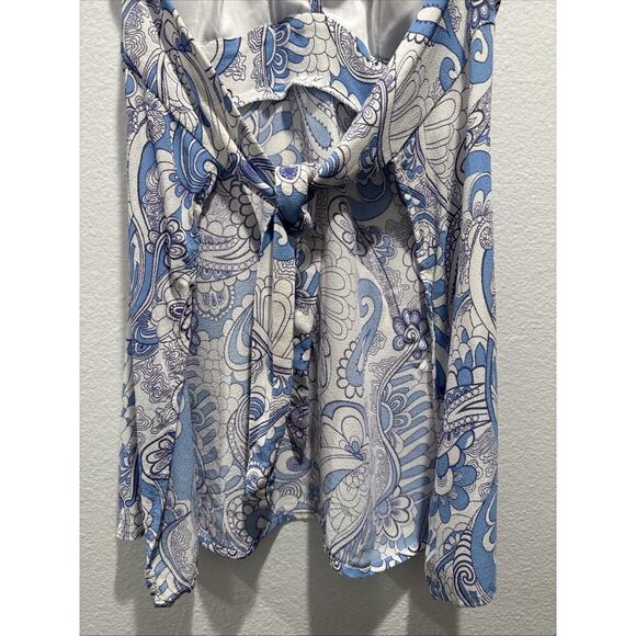 LUCY LOVE Size Medium Blue White Paisley Print Open Tie Back Y2K Look Retro Boho - Picture 4 of 9